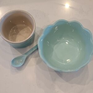 Le Creuset Cool Mint Retired Ramekin, Bowl,  And Spoon Set